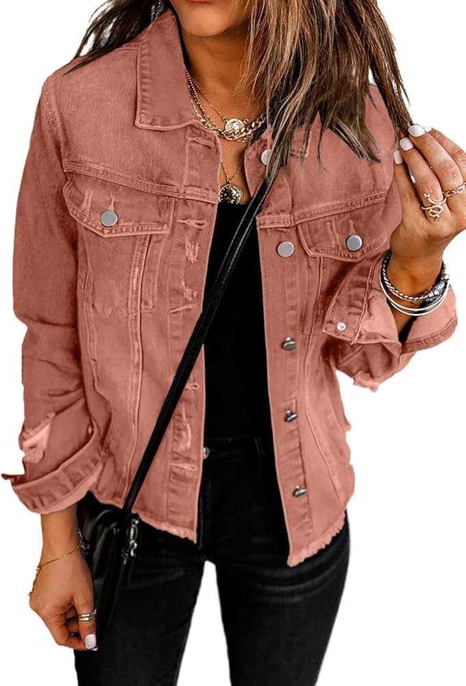 ROSKIKI Womens Boyfriend Washed Denim Jean Coat Jacket Outwear | Amazon (US)