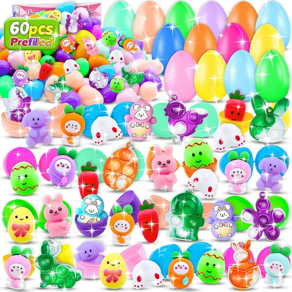 60 PCS Prefilled Easter Eggs with Toys Inside, Basket Stuffers,Bulk Easter Eggs Fillers with Mini... | Amazon (US)