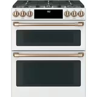 Cafe 30 in. 7.0 cu. ft. Slide-In Smart Double Oven Dual-Fuel Range with Self-Clean Convection in ... | The Home Depot