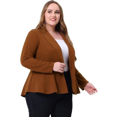 Women's Plus Size High-Low Peplum Button Work Elegant Blazers - Agnes Orinda Brown 1X | Target