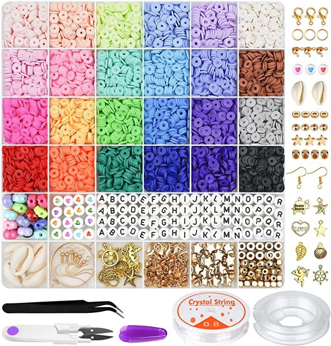 Gionlion 6000 Clay Beads Bracelet Making Kit, 24 Colors Flat Preppy Beads for Friendship Bracelet... | Amazon (US)