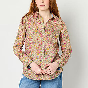 St. John's Bay Womens Long Sleeve Regular Fit Button-Down Shirt | JCPenney