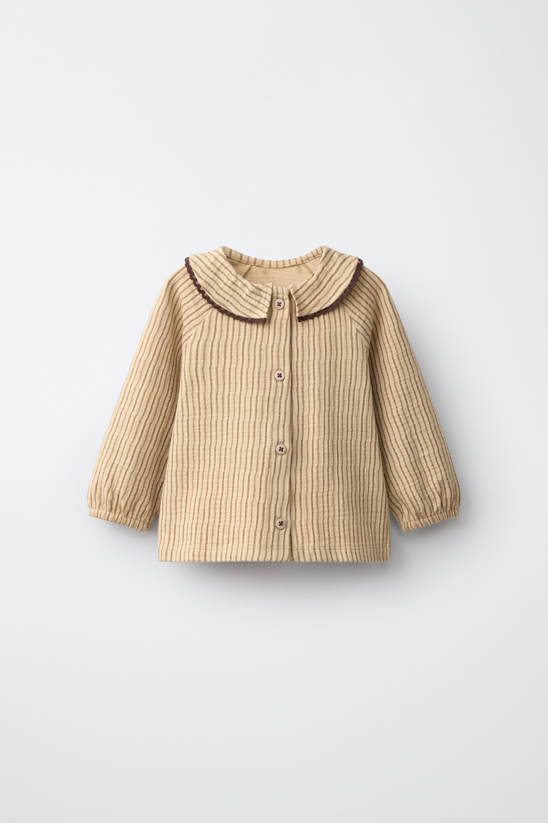 Zara - Striped Textured Lace-Trim T-Shirt - Ocher - 9-12 Months (31,5 Inches) - Kids | Zara US
