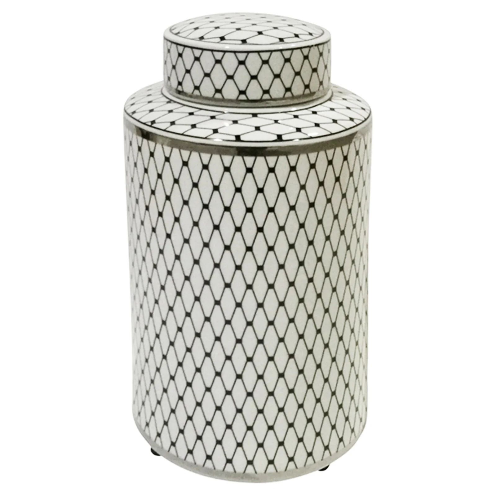 SageBrook Home Decorative White and Black Ceramic Jar with Silver Trim | Walmart (US)