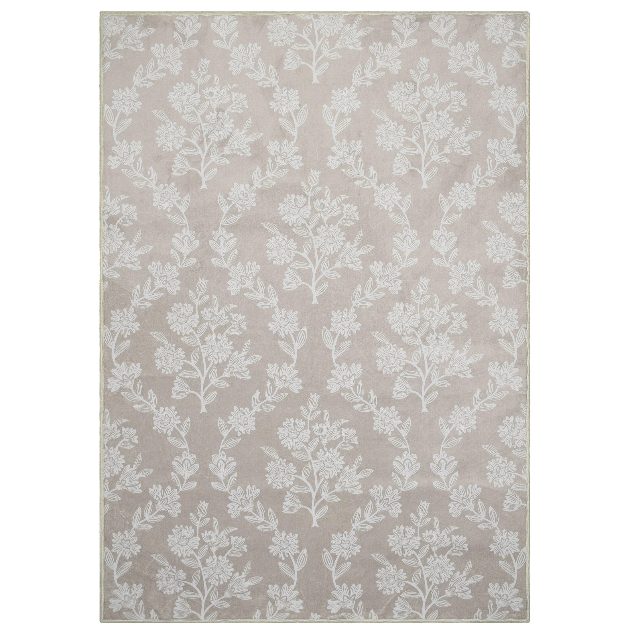 My Texas House Taupe Flower Damask Machine Washable Indoor Area Rug, 5' x 7' | Walmart (US)