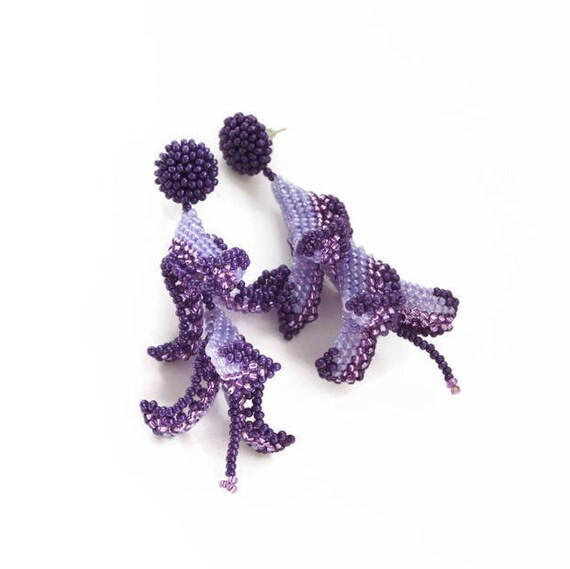 Purple Flower Earrings Lily Seed Bead Earrings Bell Beaded | Etsy | Etsy (US)