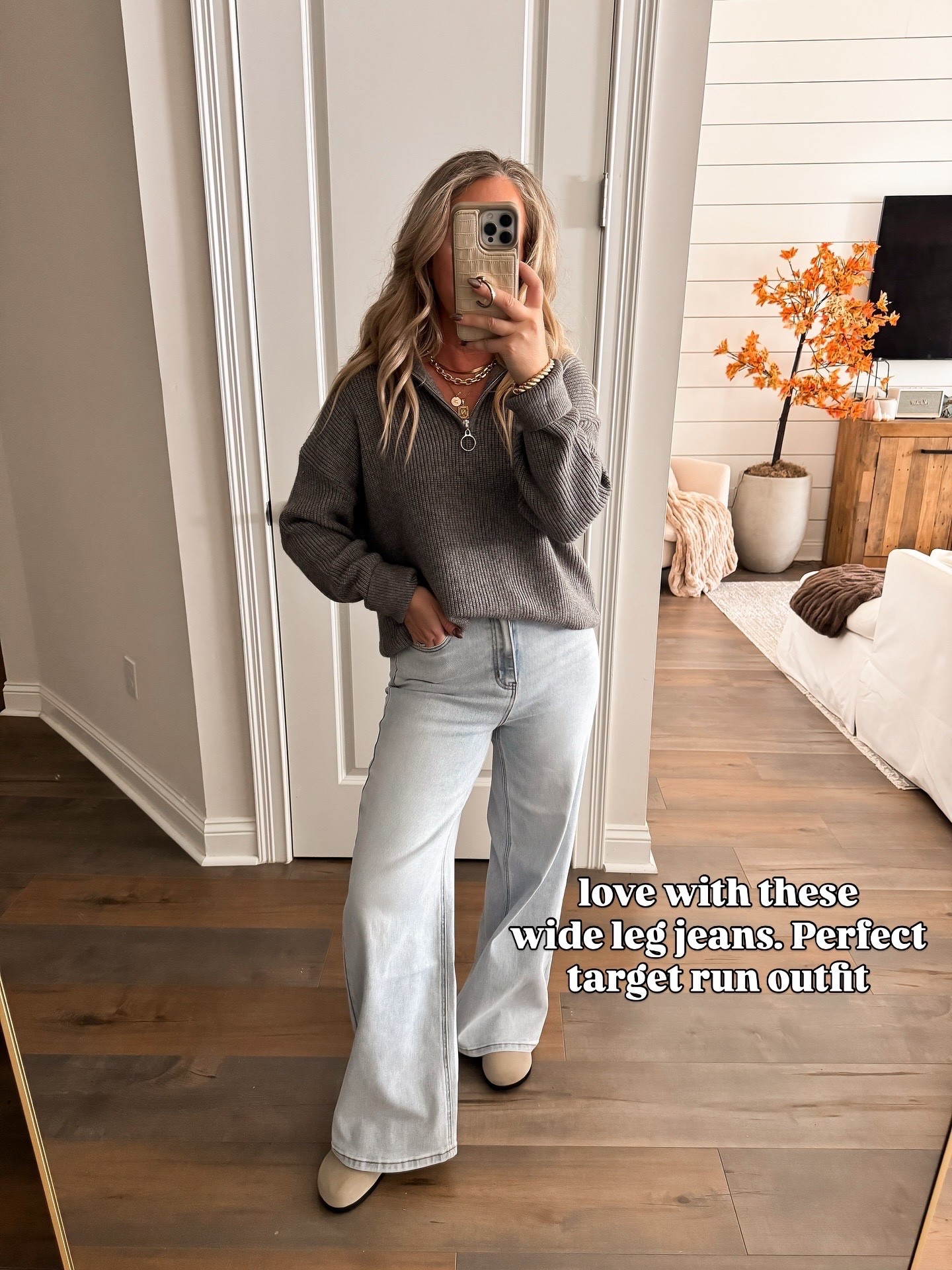 Amazon fashion amazon finds Thanksgiving outfit fall fashion fall outfit jeans run tts wide leg jeans cozy sweater size small 

#LTKFindsUnder50