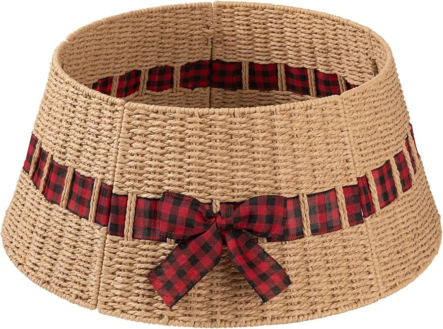 OIAHOMY Christmas Tree Collar, Wicker Holiday Tree Skirt & Stand Base Cover,Paper Rope Christmas ... | Amazon (US)