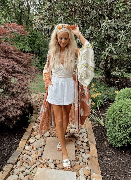 @abercrombie linen white shorts (25% OFF) / knot twist bodysuit / free people kimono (linked similar) / Chloe sandals / @amazon sunnies 

#LTKStyleTip #LTKFindsUnder50 #LTKFindsUnder100