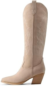 DREAM PAIRS Cowgirl Boots Women Knee High Cowboy Boots Pointed Toe Chunky Block Heel Suede Tall W... | Amazon (US)