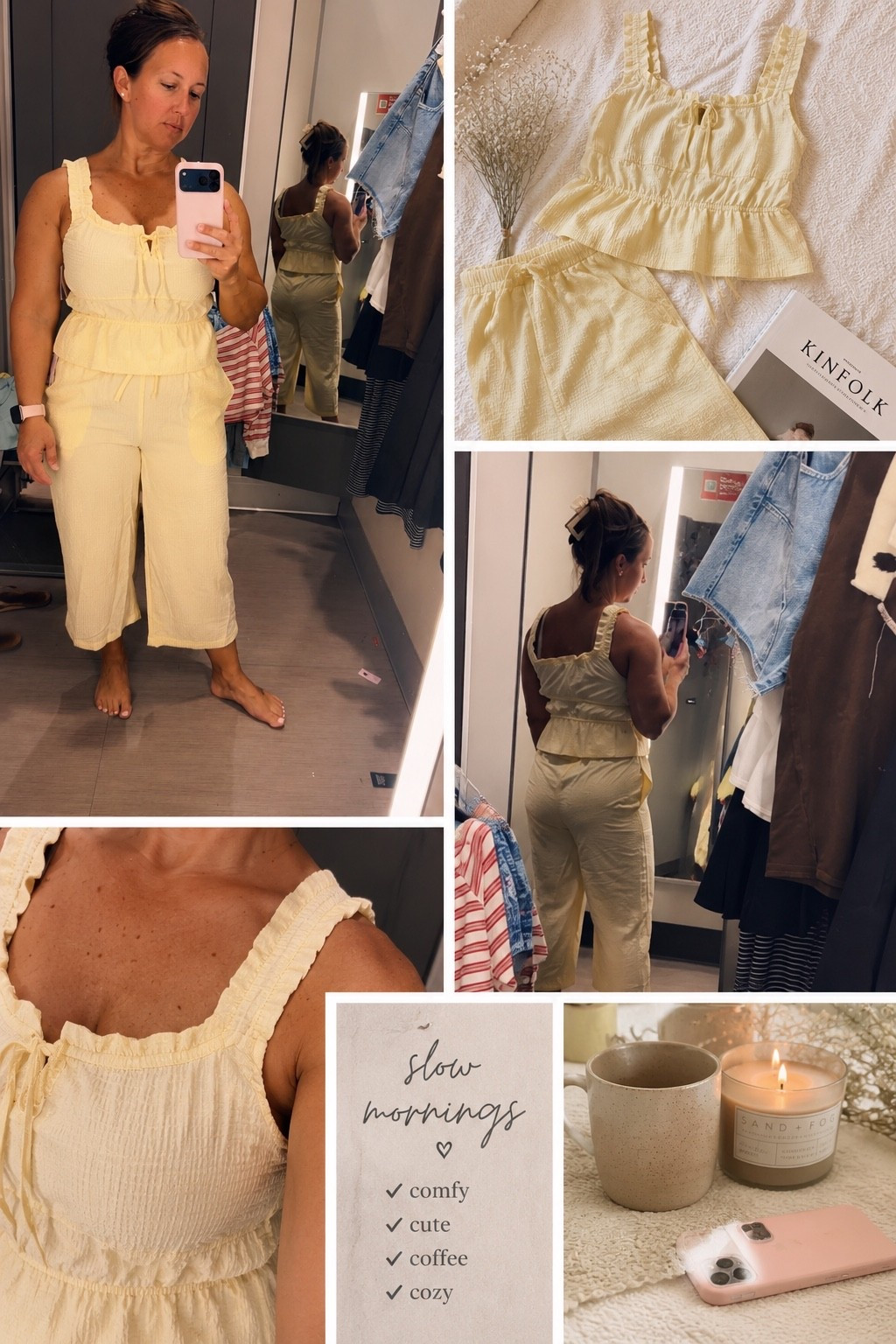 Slow mornings just got cuter ☁️💙 This seersucker PJ set is the perfect mix of comfy + feminine with the sweetest little details. From the ruffle-trim tank to the breezy wide-leg pants, this set feels like summer in pajama form ✨

✔️ Lightweight + breathable fabric
✔️ Stretchy drawstring waistband
✔️ Wide-leg cropped pants with pockets
✔️ Peplum tank with tie-front detail

Cute enough for lounging, coffee runs, and all the cozy nights in 🤍 Grab yours before they’re gone! #PajamaSet #SummerLoungewear #TargetStyle #Cozy

#LTKselfcare #LTKmorningroutine #LTKmomlife