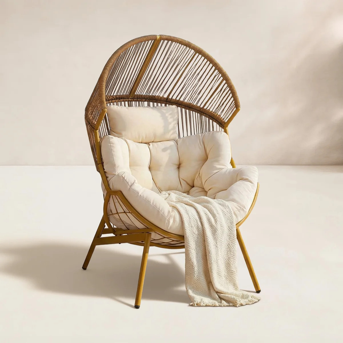 Wooley Outdoor & Indoor Wicker Egg Chair With Thick Cushion | Wayfair North America
