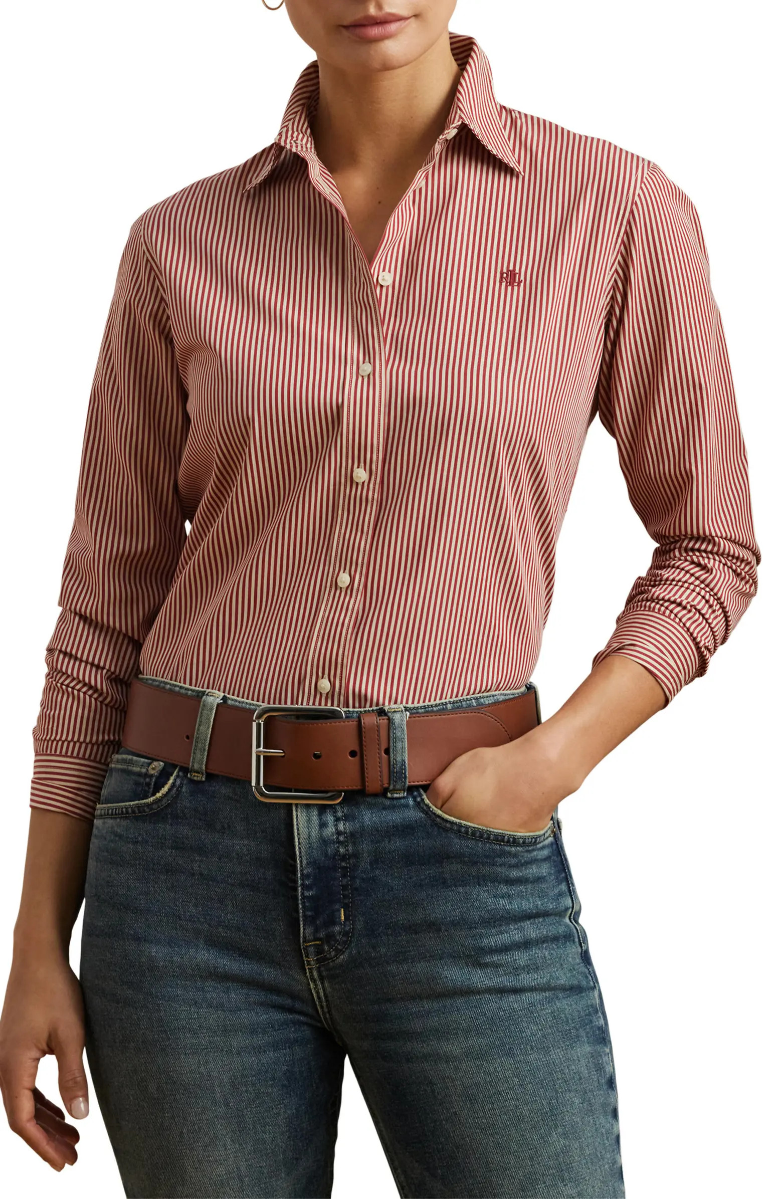 Lauren Ralph Lauren Classic Fit Stripe Broadcloth Button-Up Shirt | Nordstrom | Nordstrom