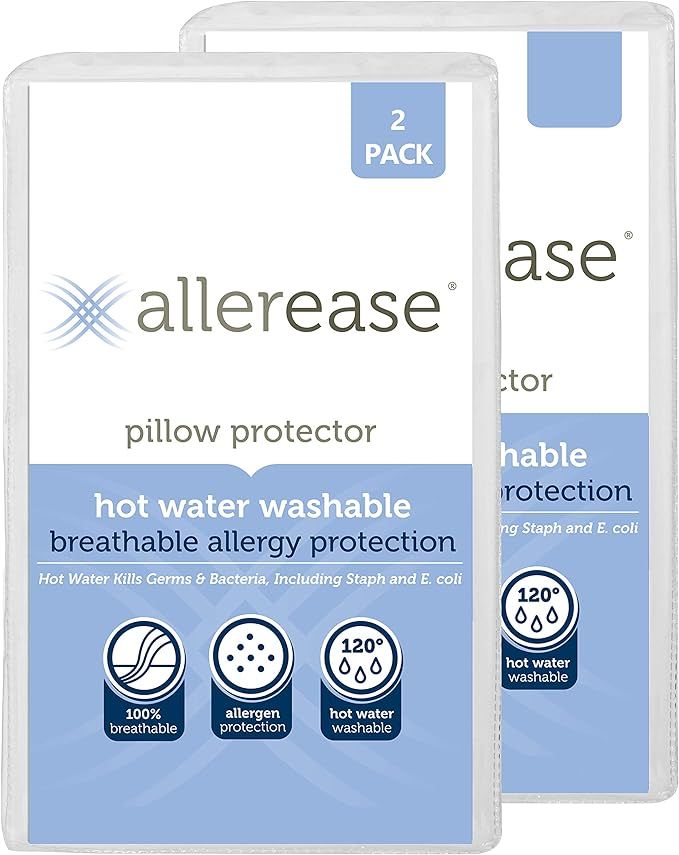 Aller-Ease Washable Hot Water Wash Pillow Protector, 2 Pack, White 2 Count | Amazon (US)