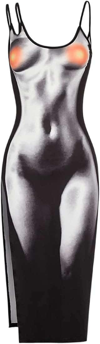 CAPE CLIQUE Euphoria Dress, Body Print Thermal Party Cut Out Maxi Dresses Women Clothing Black X-... | Amazon (US)
