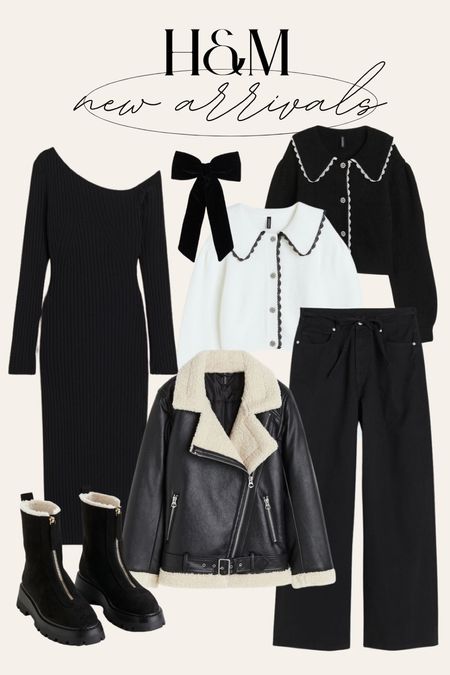 H&M NEW ARRIVALS ✨
sweater dress, winter jacket, cardigan sweater, jeans, black boots, black bow, Peter Pan collar sweater 

#LTKSeasonal #LTKstyletip