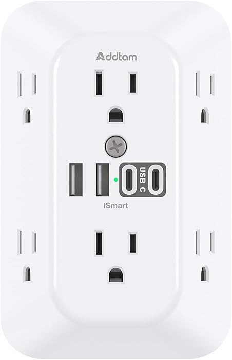 Addtam Surge Protector Outlet Extender, 6-Outlet Splitter with 4 USB Wall Charger(2 USB-C Ports),... | Amazon (US)