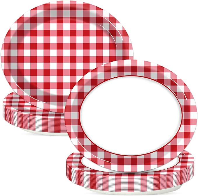 Amazon.com: LA Hedia 50Pcs Red Gingham Oval Paper Plates, 10" x 12.5" Heavy Duty Disposable Servi... | Amazon (US)