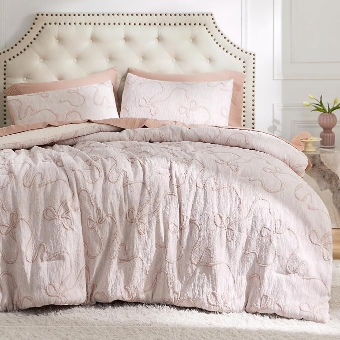 Bedsure Pink Comforter Set Queen, GentleSoft™ 3 Pieces Breathable Bow Comforter Set Women Girls... | Amazon (US)