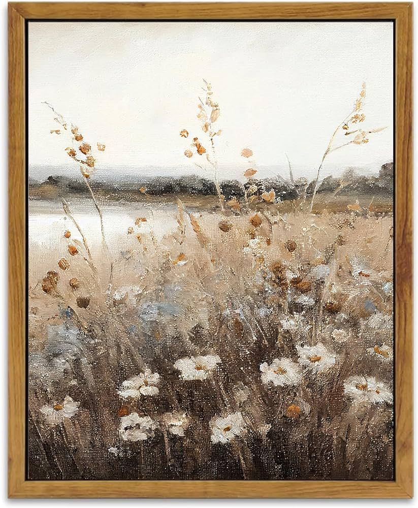 KBKBART Vintage Wall Art Framed, Retro Countryside Autumn Wildflower Field Landscape Canvas Paint... | Amazon (US)