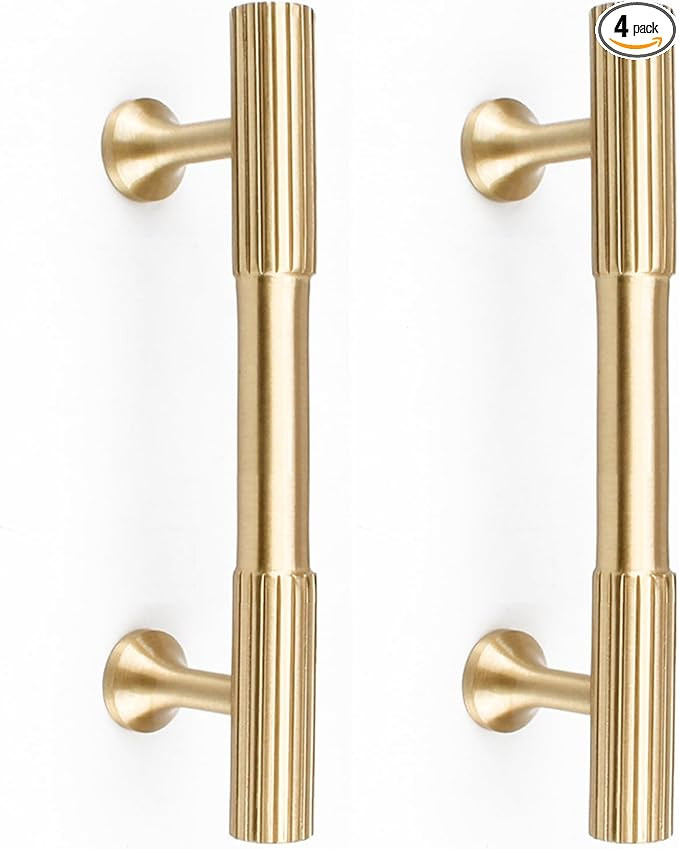 RZDEAL 4pcs Solid Brass Gold Cabinet Pulls, 3-Inch Hole Centers for Kitchen Cupboard Handles Mode... | Amazon (US)