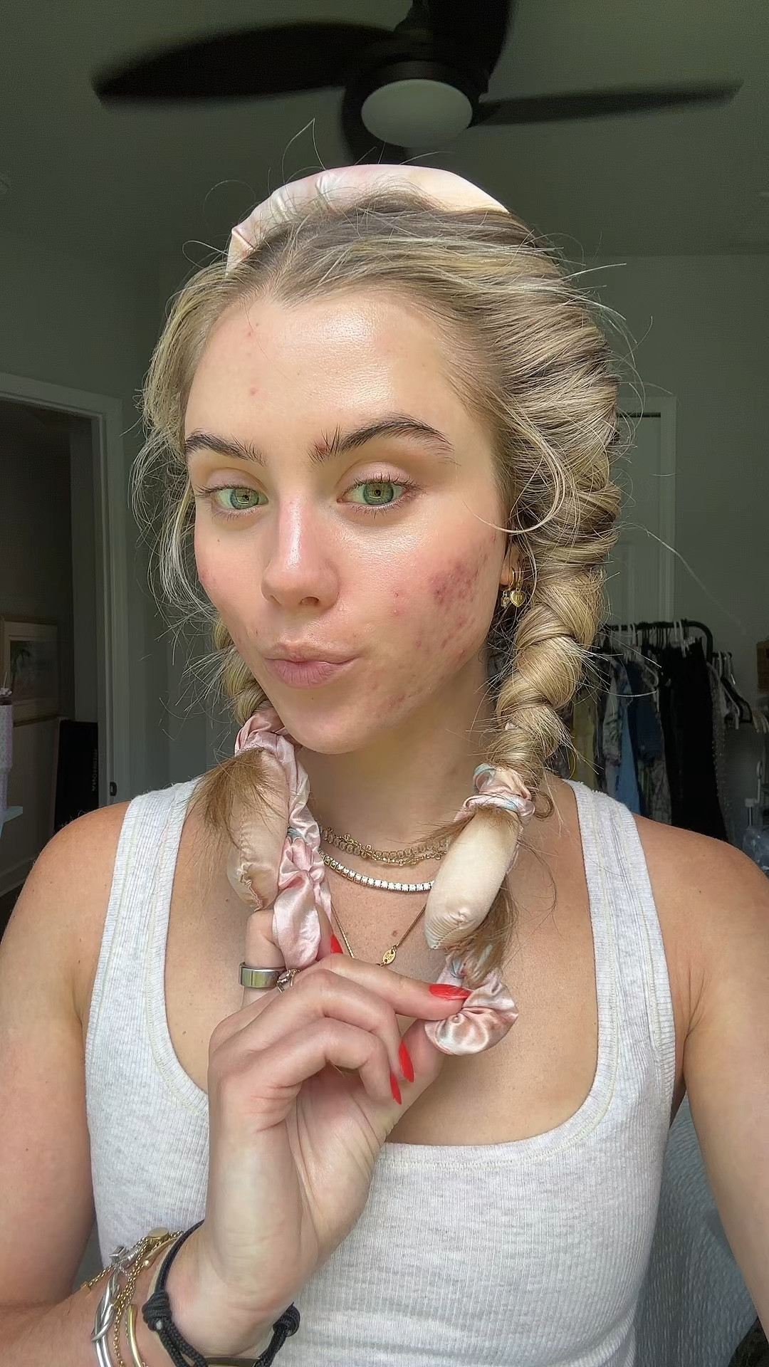 Kitsch Satin Heatless Curling Set - Heatless Hair Curlers to Sleep in - Heatless Curls Overnight - Heatless Curling Rod - No Heat Curls Overnight - Overnight Blowout Rods - Soft Hair Rollers. My greatest hair hack has got to be sleeping in a hair ribbon. This is what gives me my heatless hair curls. These curls are always bouncy, voluminous, shiny, and perfection that require absolutely zero heat, saving my hair on necessary, heat damage while still getting those desirable curls. I have lots of tutorials on how I put them in my hair saved my TikTok and Instagram @sloanevosen. TUTORIAL: https://www.tiktok.com/t/ZP8Y6b72q/ #hair #heatlesscurls #heatlesshair #heatlesswaves #hairstyles #hairhack #hairhealth #heatlesshairstyles #hairroutine #hairribbon #heatlesshaircurler 

#LTKgrwm #LTKBeauty #LTKmorningroutine