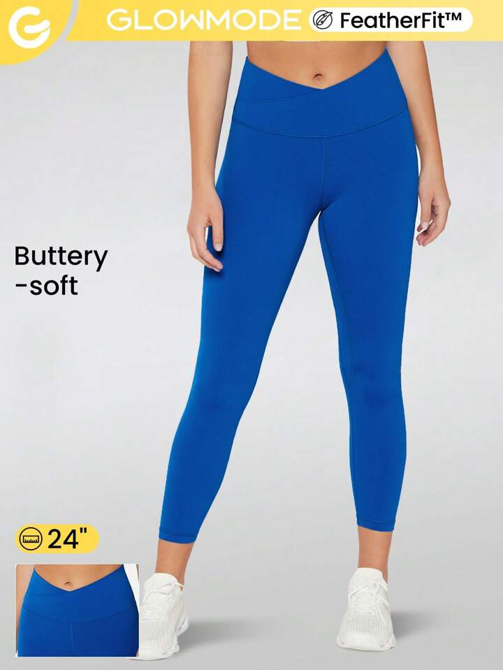 GLOWMODE 24" FeatherFit™ Crossover Yoga Leggings Buttery Soft High Stretch Crossover Waist Spo... | SHEIN