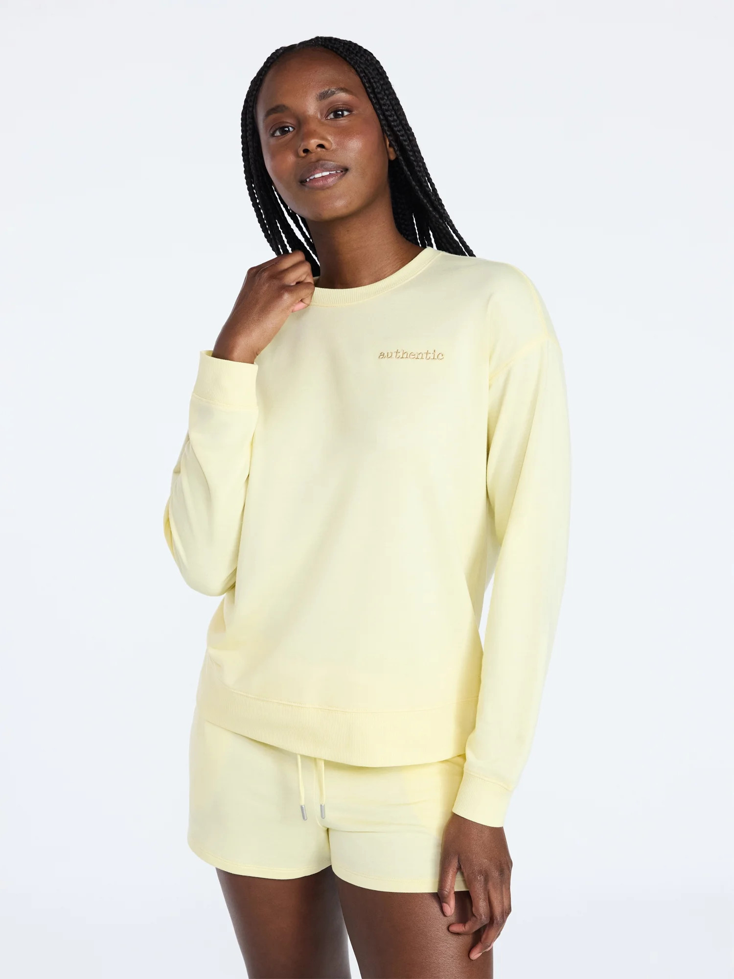 Joyspun Women's French Terry Long Sleeve Top and Shorts Lounge Set, 2-Piece, Sizes XS-3X - Walmar... | Walmart (US)