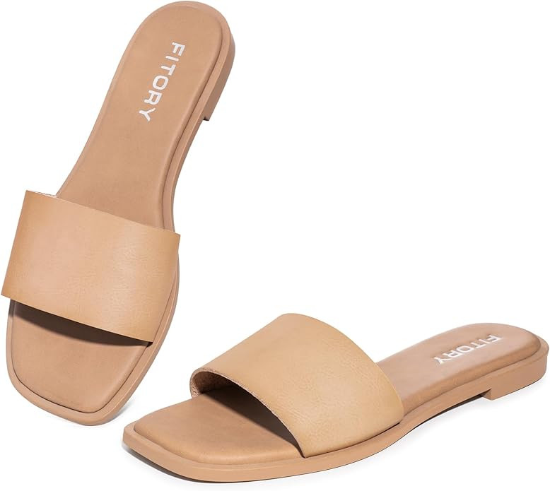FITORY Women's Slide Sandals Fashion Square Open Toe with Cushioned Footbed Slippers for Beach Si... | Amazon (US)