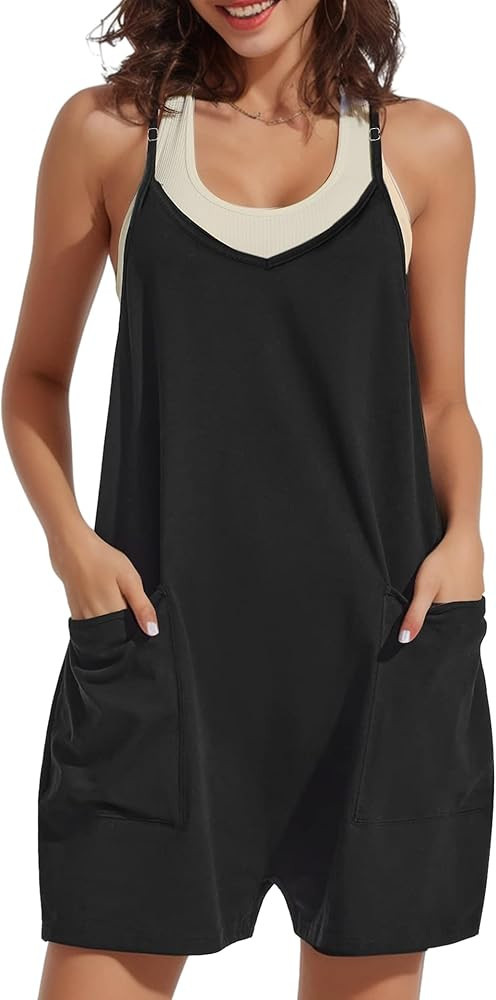 Buauty Women's Casual Rompers Summer Sleeveless Jumpsuits Loose Spaghetti Strap Shorts Overalls T... | Amazon (US)