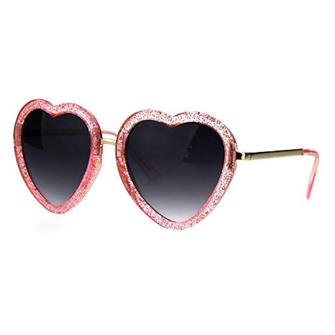 Womens Retro Valentine Love Glitter Plastic Heart Sunglasses | Amazon (US)
