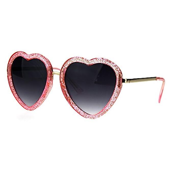 Womens Retro Valentine Love Glitter Plastic Heart Sunglasses | Amazon (US)
