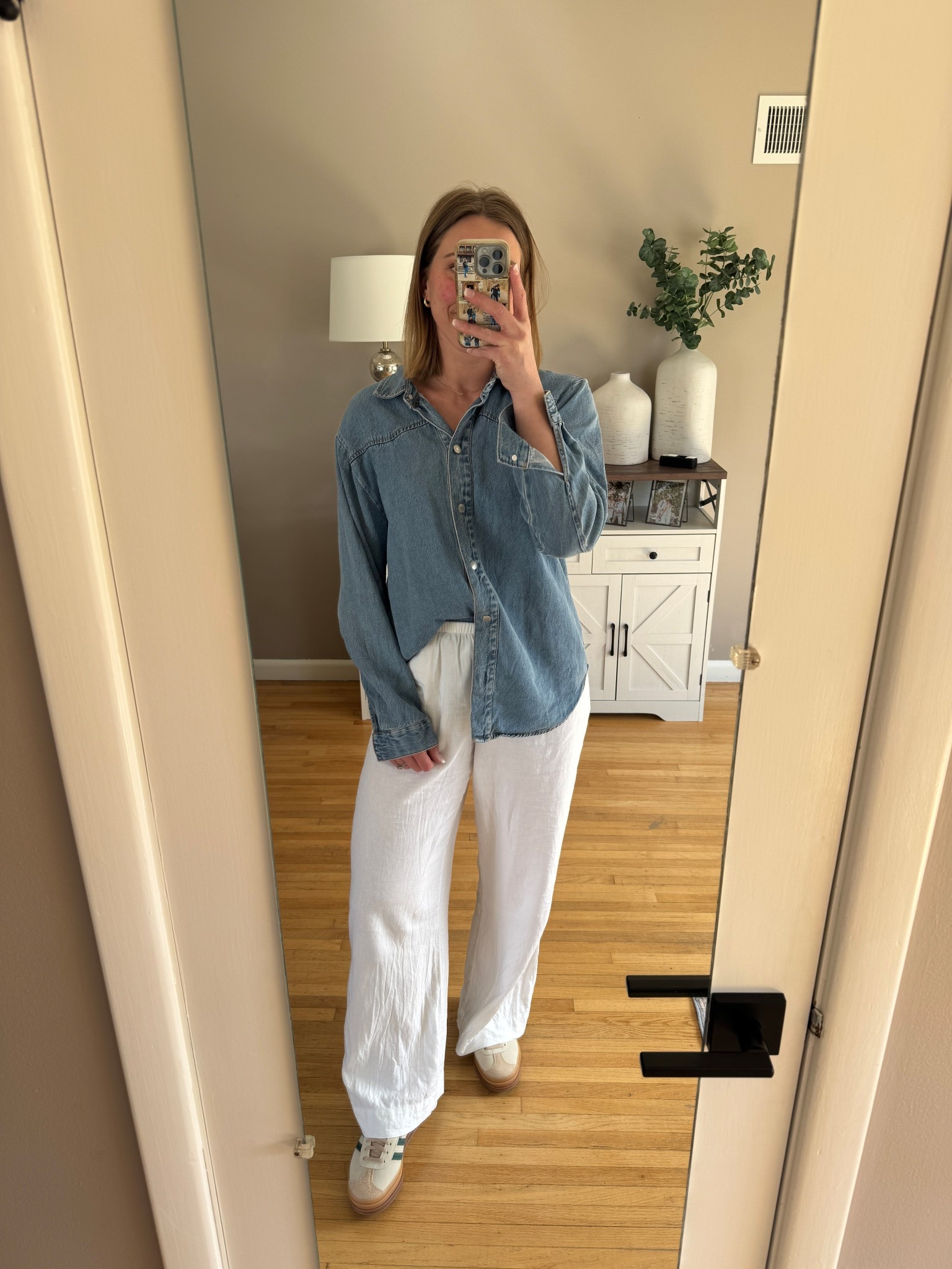 Linen pants and shoes linked, Jean shirt is from Marshall’s awhile back! Wearing a medium in the pants and sized down half size in the shoes. 

#LTKFindsUnder50 #LTKStyleTip #LTKWorkwear