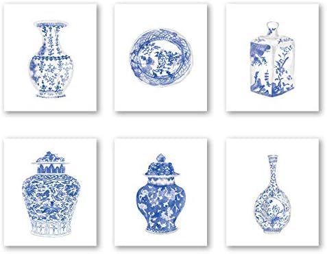 Chinoiserie Wall Art Print-- Bedroom or Study Decor -- Chinese Blue White Porcelain Vase Canvas P... | Amazon (US)