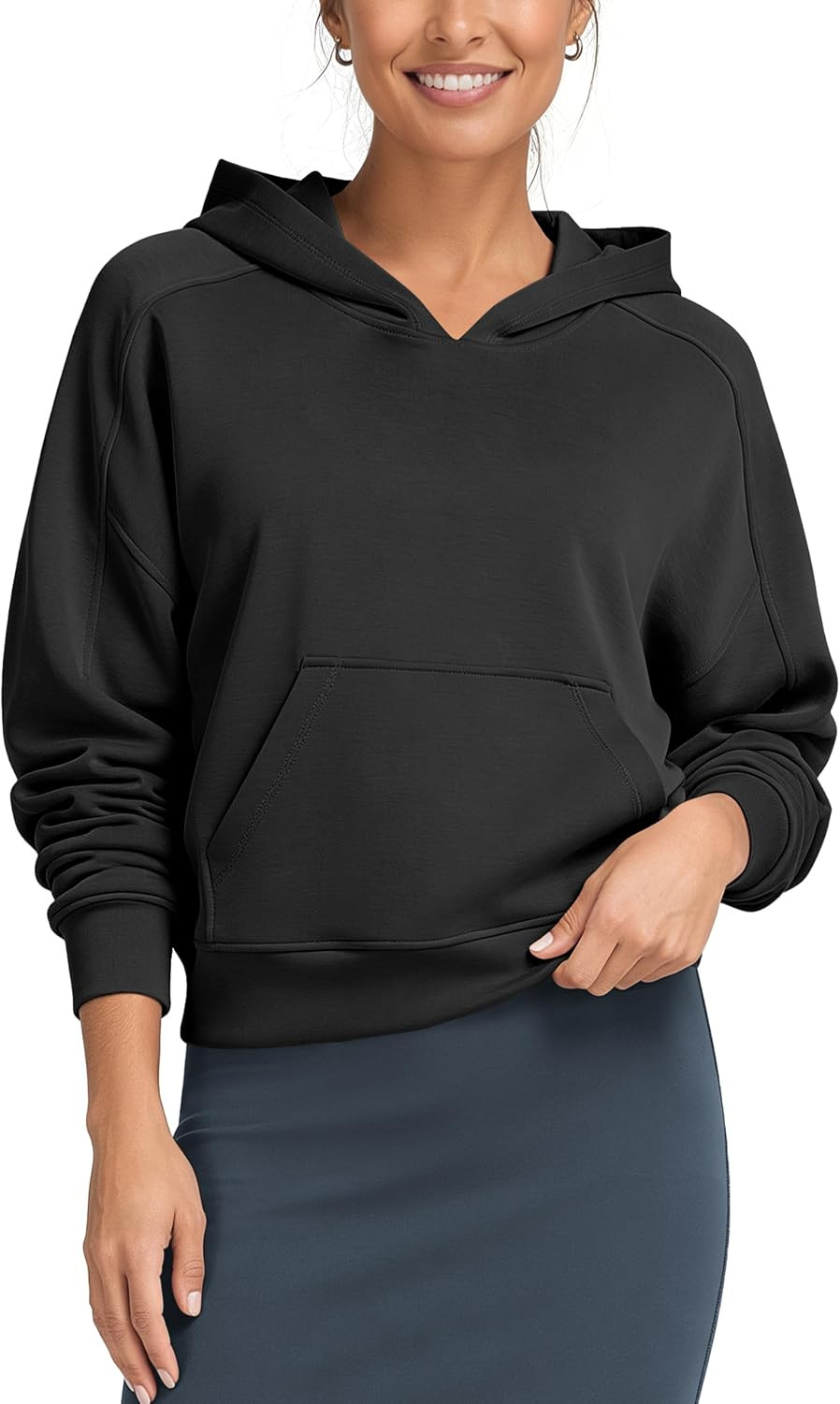 ODODOS Modal Soft Long Sleeve Cropped Hoodie for Women Oversized Pullover Sweatshirts with Pocket | Amazon (US)