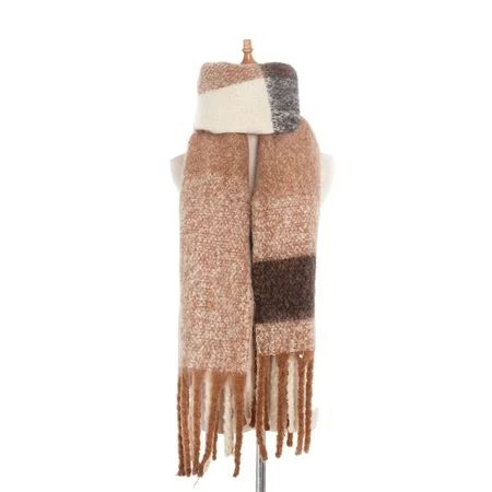 Women Winter Warm Scarf Long Wrap Shawl Plaid Knit Scarf Cape Khaki | Walmart (US)