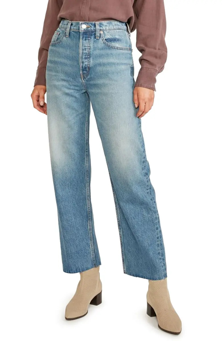 ÉTICA Tyler High Waist Raw Hem Straight Leg Ankle Jeans | Nordstrom | Nordstrom