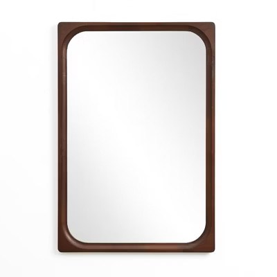 LuxenHome Rubberwood Frame Rectangle 35-Inch Tall Wall Mirror, Accent and Vanity Brown | Target