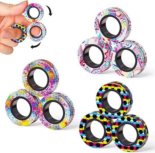 9Pcs Magnetic Rings Fidget Toys Adult Set, Idea ADHD Fidget Stress Toy Pack,Fidget Spinner Rings ... | Amazon (US)