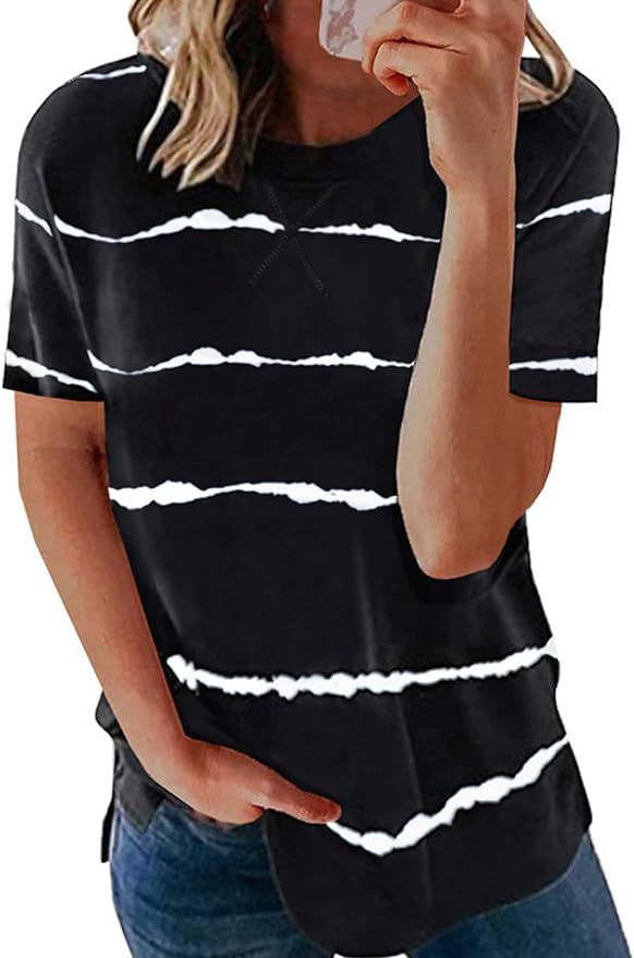 Bequemer Laden Women's Casual Summer Short Sleeve Crewneck Shirts Tops Blouse Basic Tee T-Shirt | Amazon (US)