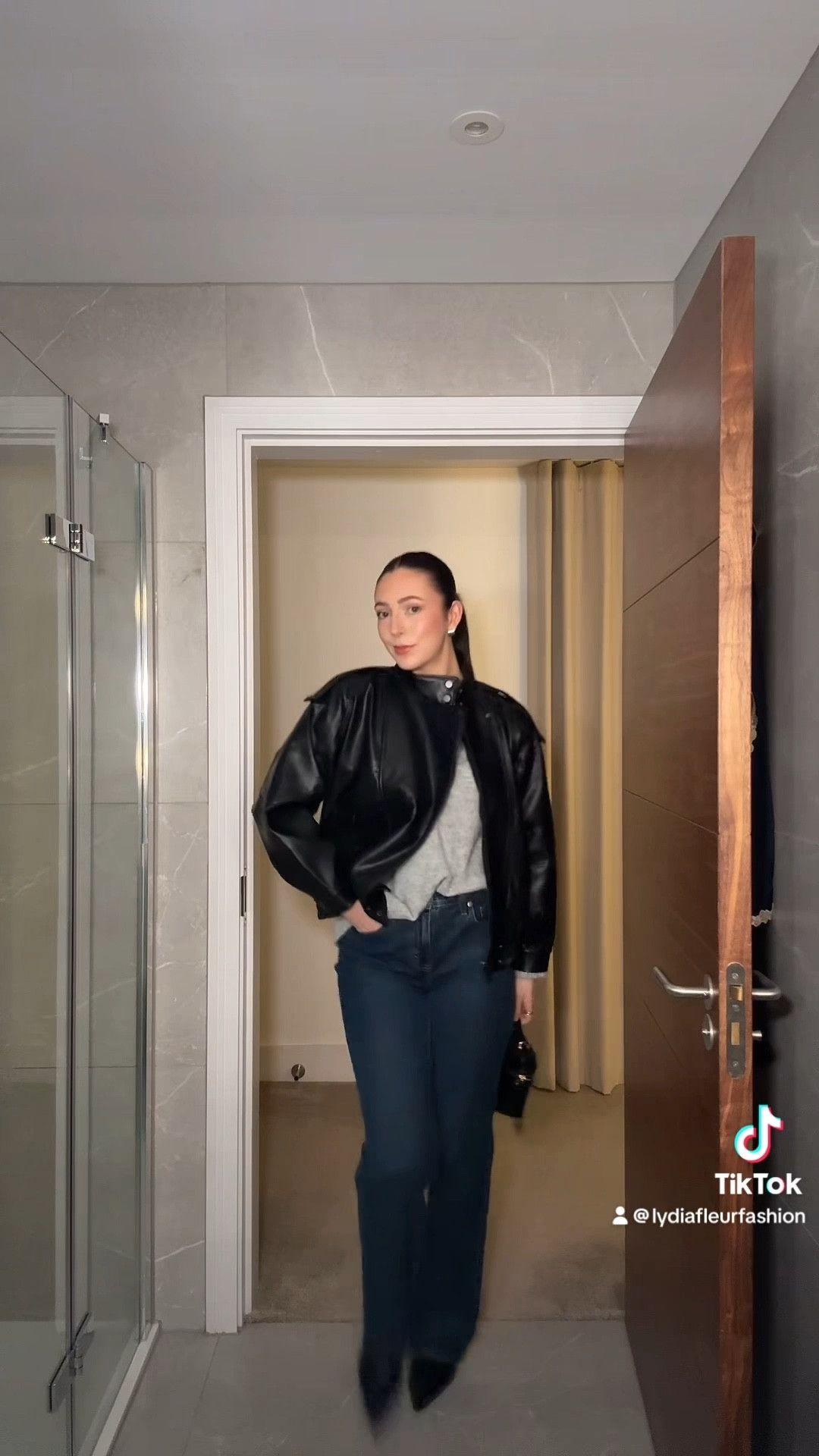 What I wore to dinner this week 🖤 obsessed with the jacket! It’s fully stocked and currently has 15% off for A&F members! Wearing shade ‘Nude Macaron’ in the lip gloss 💄 

#LTKSeasonal #LTKootd #LTKTall