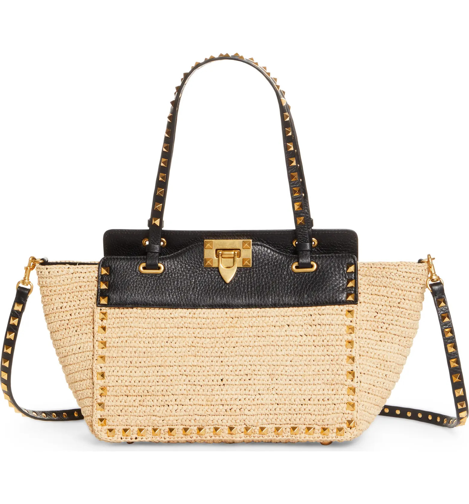 Valentino Garavani Small Rockstud Raffia & Leather Tote | Nordstrom | Nordstrom