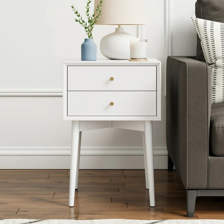 Nathan James Harper 2-Drawer Mid-Century Side Table, White | Walmart (US)