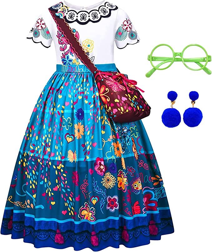 Avady Encanto Dress for Girls Cosplay Mirabel Princess Birthday Halloween Christmas Party Dress U... | Amazon (US)