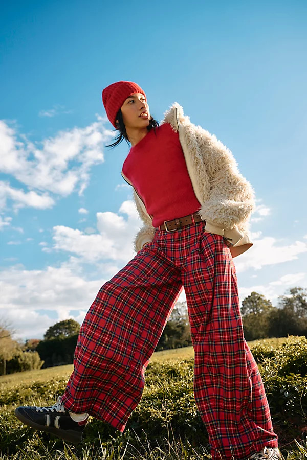 About It Baggy Wide-Leg Trousers at Free People in Red Combo, Size: US 2 | Free People (UK)