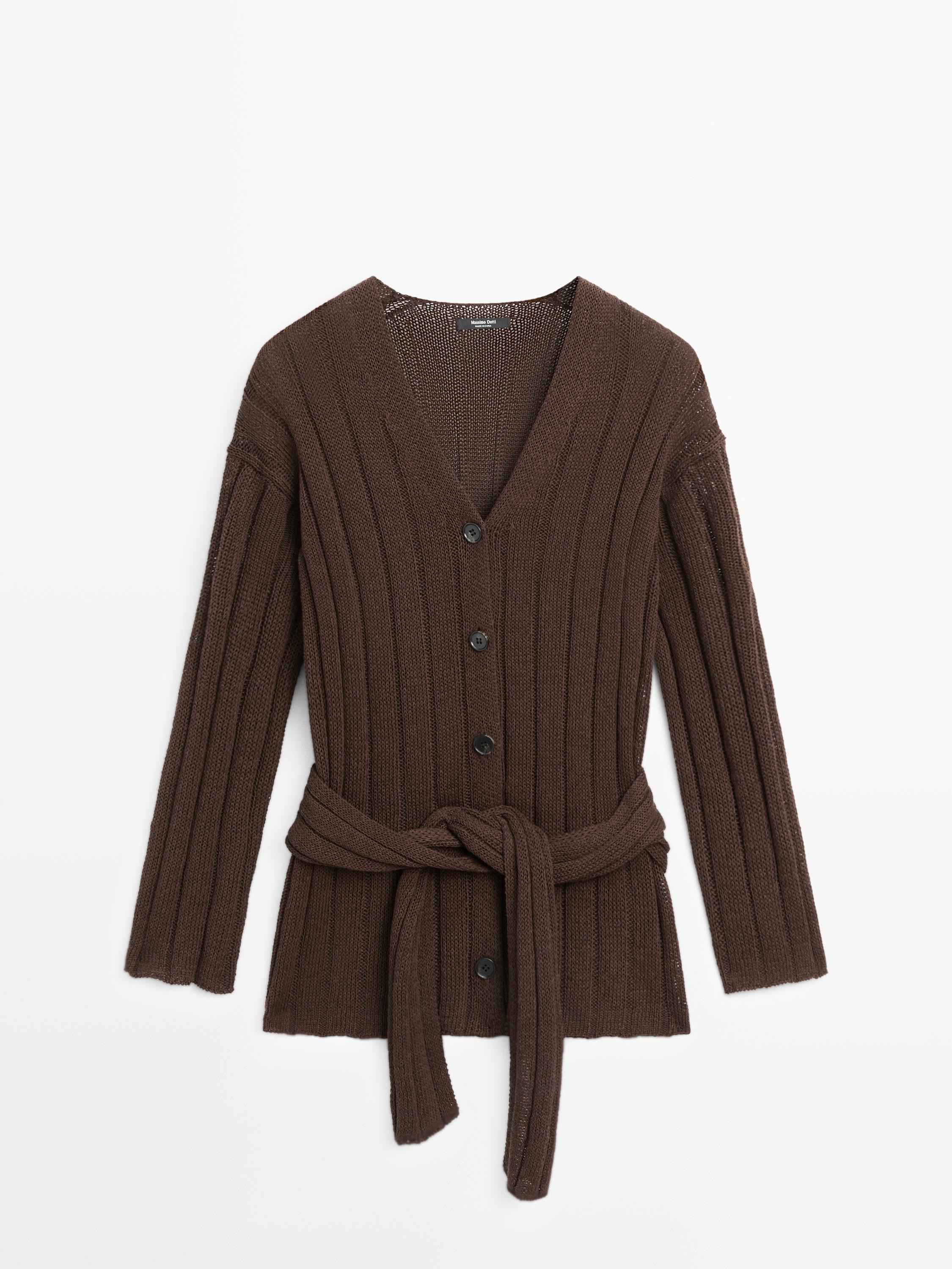 Knit cardigan with waist detail | Massimo Dutti UK