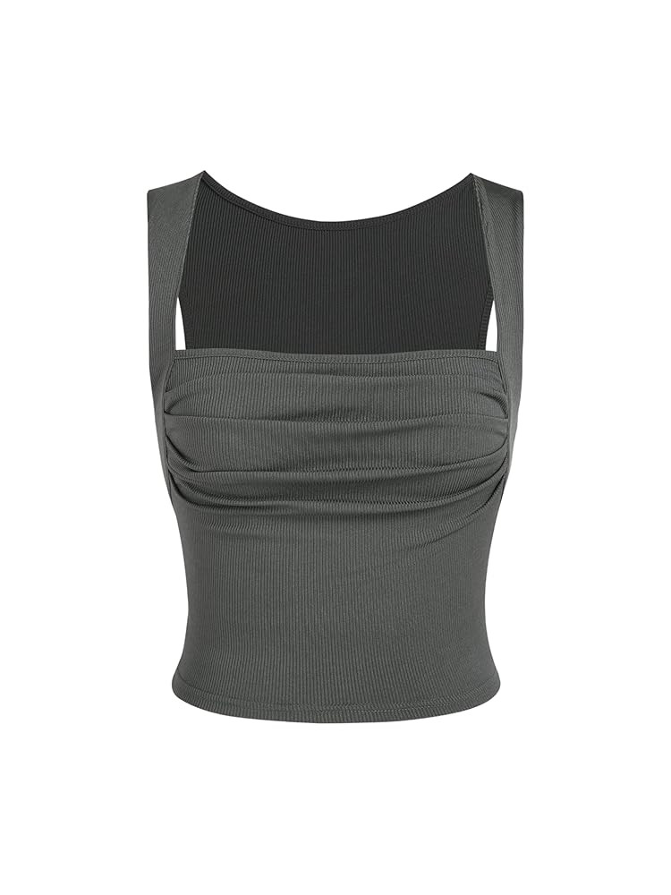 CIDER Women Tank Tops Ruched Square Neck Sleeveless Going Out Cute Crop Top Trendy | Amazon (US)