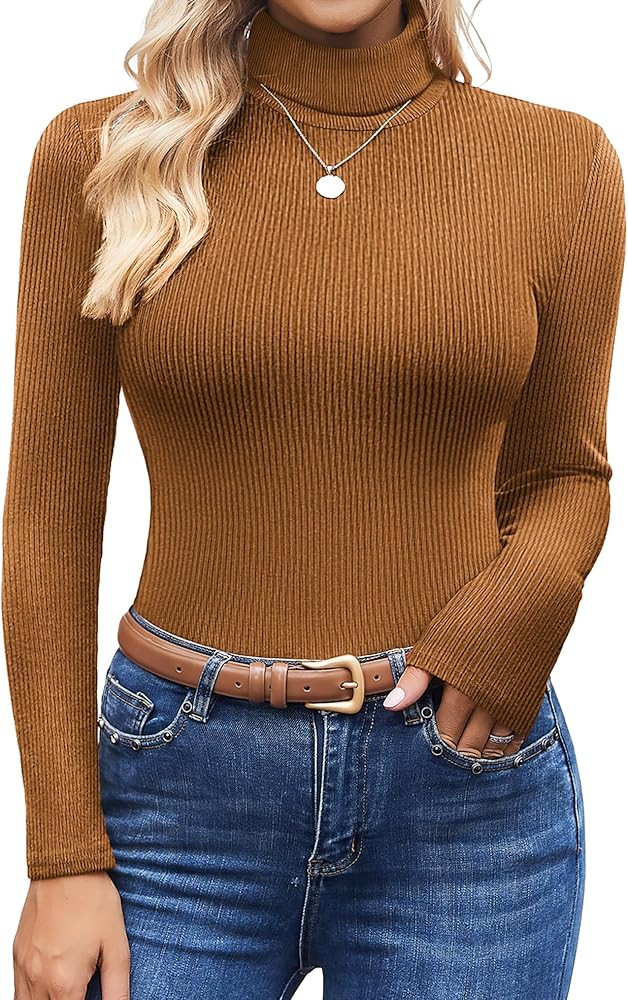 Ekouaer Women's Turtleneck Shirts Ribbed Pullover Sweater Long Sleeves Tops Midweight Thermal Und... | Amazon (US)