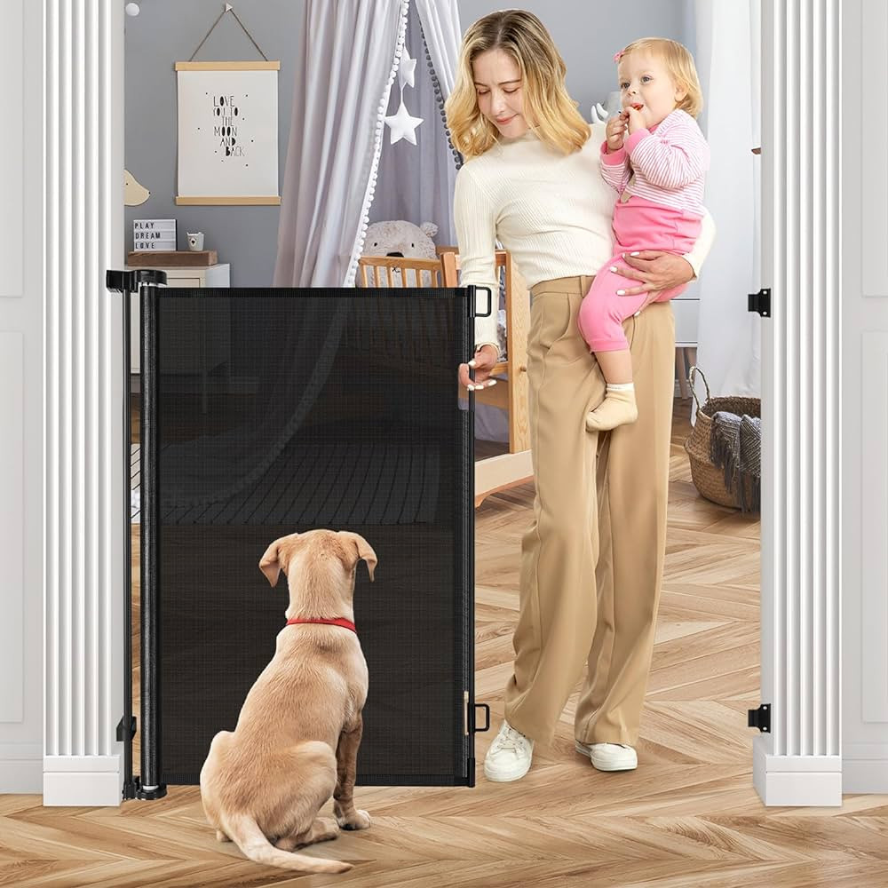 42 Inch Extra Tall Retractable Dog Gate Babies and Dogs Can't Get Under The Gate 55" Wide Retract... | Amazon (US)