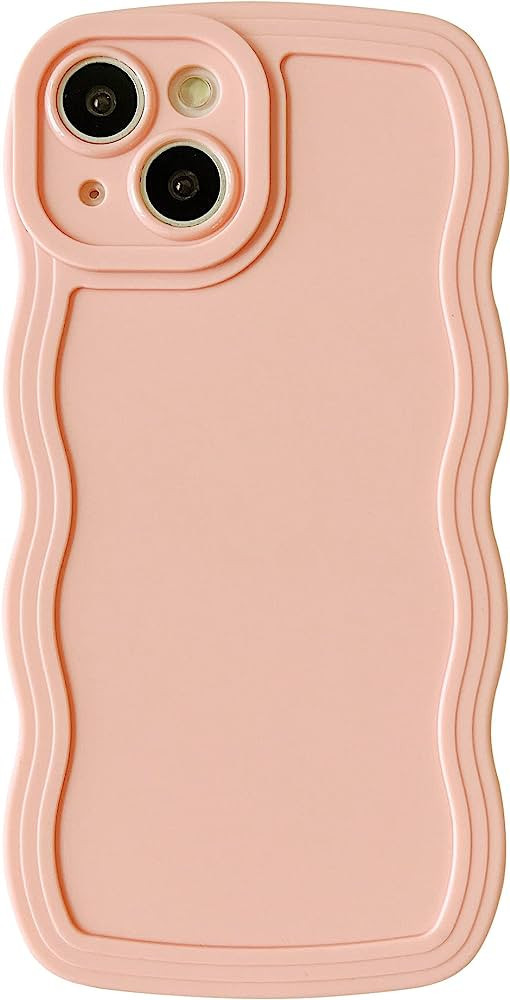 Caseative Solid Color Curly Wave Frame Soft Compatible with iPhone Case (Pink,iPhone 13) | Amazon (US)